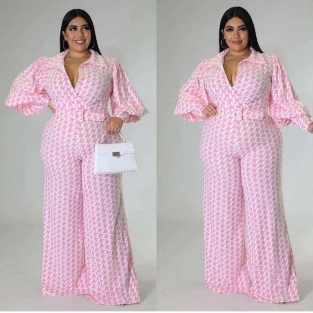 Goodtimeusa Houndstooth Print Curvy And Chic Lavender Jumpsuit, Size 2X